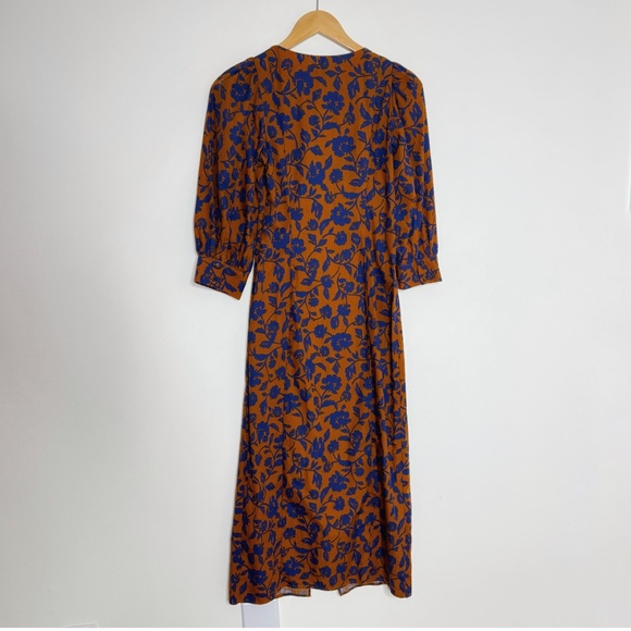 NWT Zara Dress Midi Length Button Front Convertible Duster Dress Brown Blue XS - Picture 4 of 16